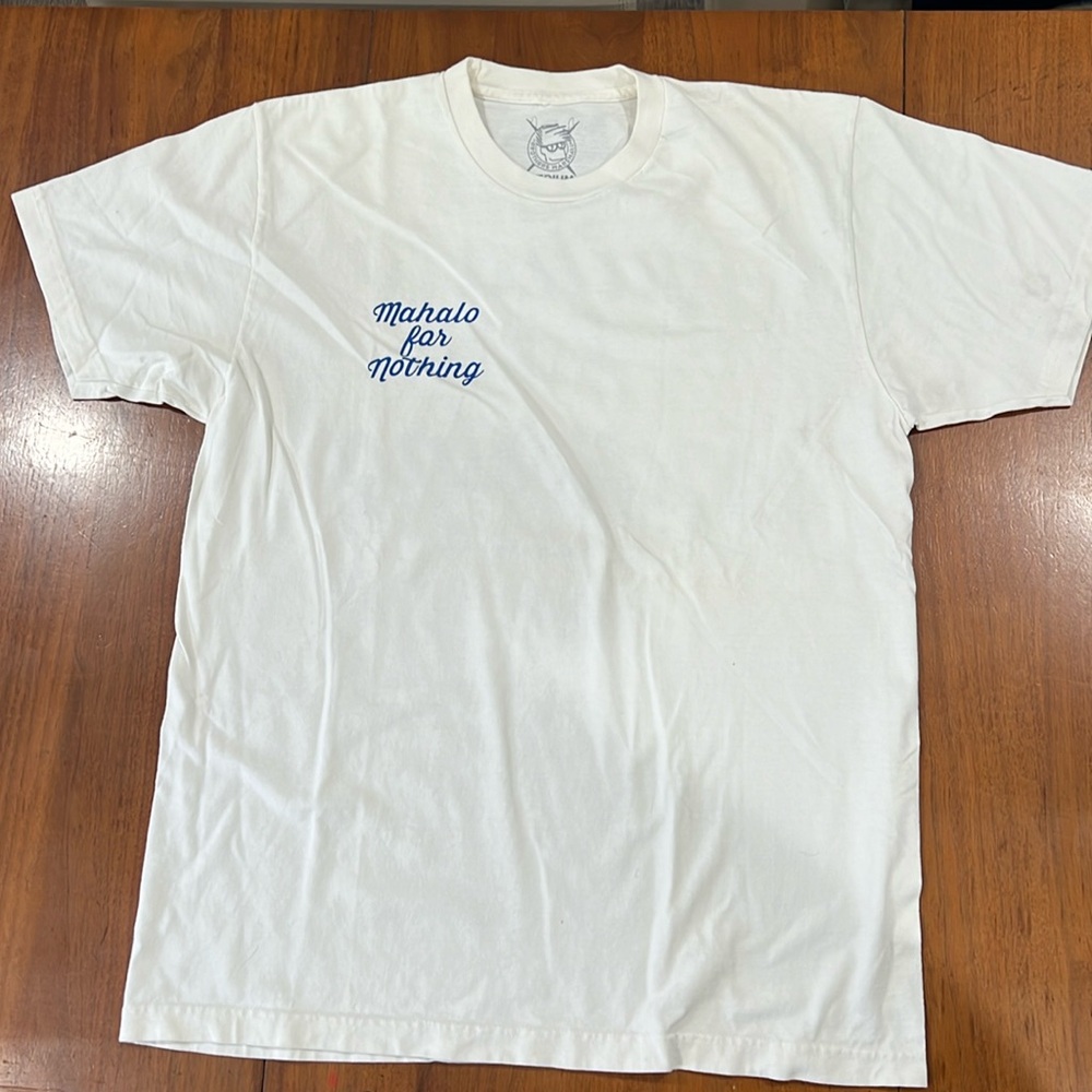Brothers Marshall white “mahalo for nothing” medium t. NWOT